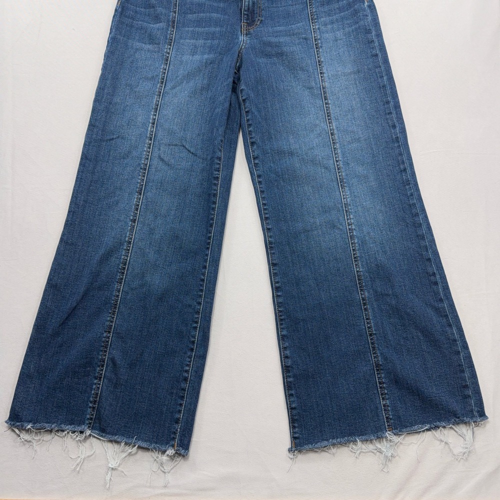KUT from the Kloth Jeans Meg Wide Leg High Rise Raw Hem Blue Womens 12 - Picture 2 of 9